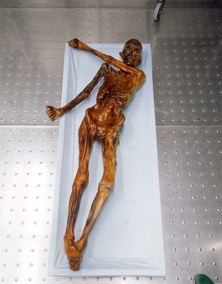 Foto de Otzi, o homem do gelo.