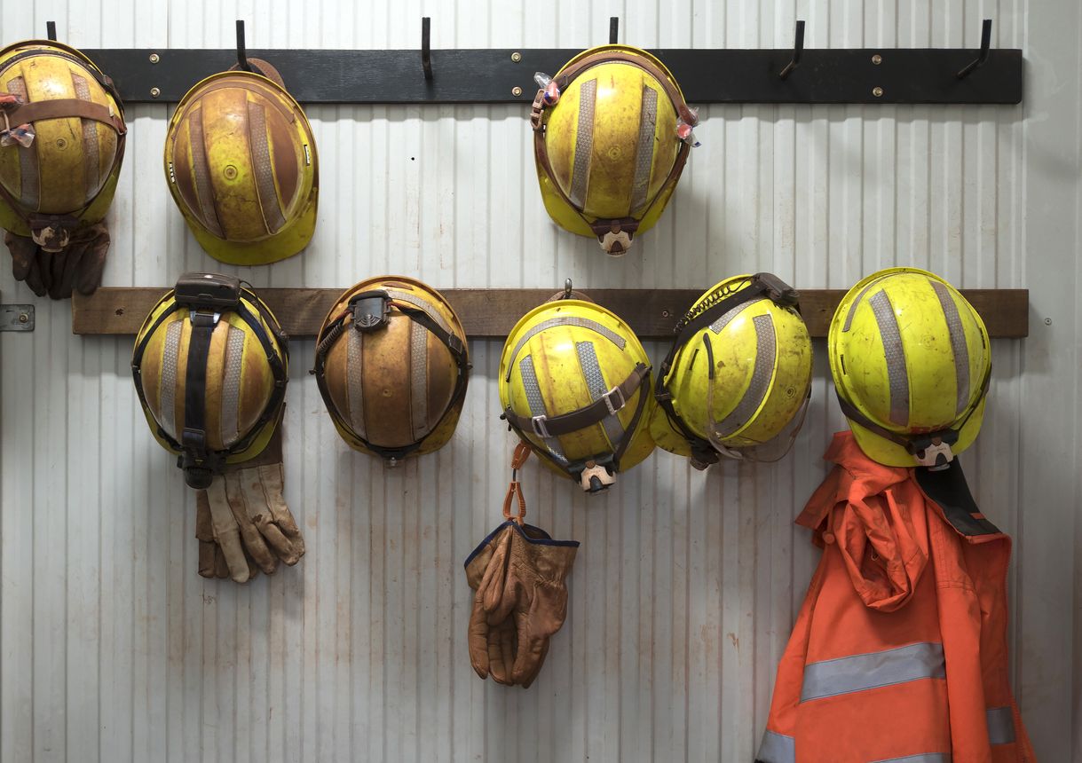 mining helmets. 