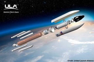 This United Launch Alliance graphic shows how the Sierra Nevada Corporation's Dream Chaser space plane will launch atop Atlas V rockets to deliver cargo to the International Space Station.