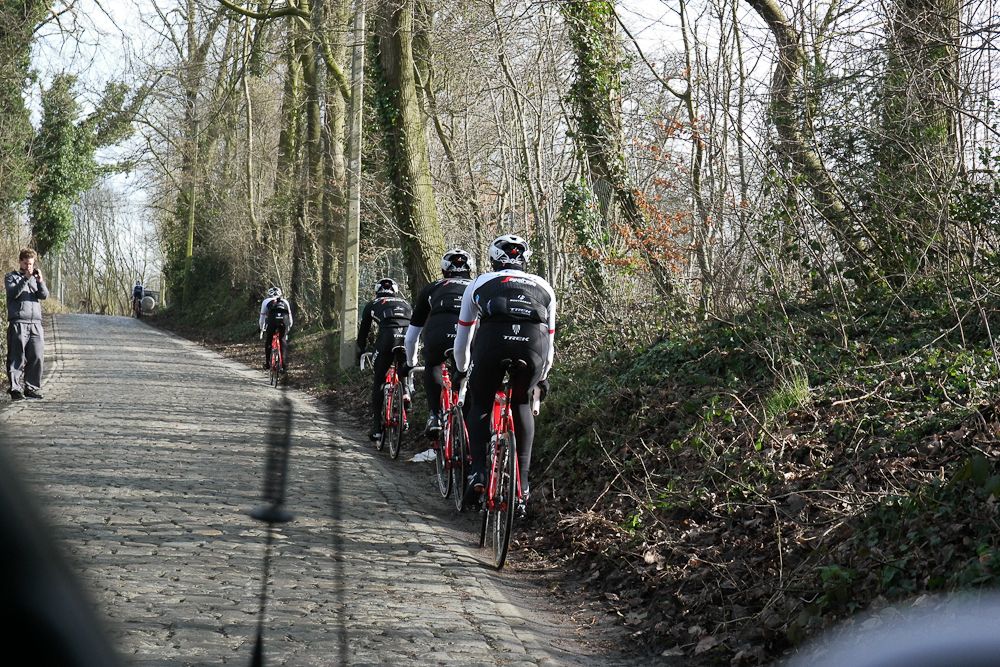 In the gutter on a cobbled climb
