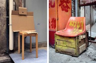 Makeshift chairs in photographs from Bastard chairs series by Michael Wolf