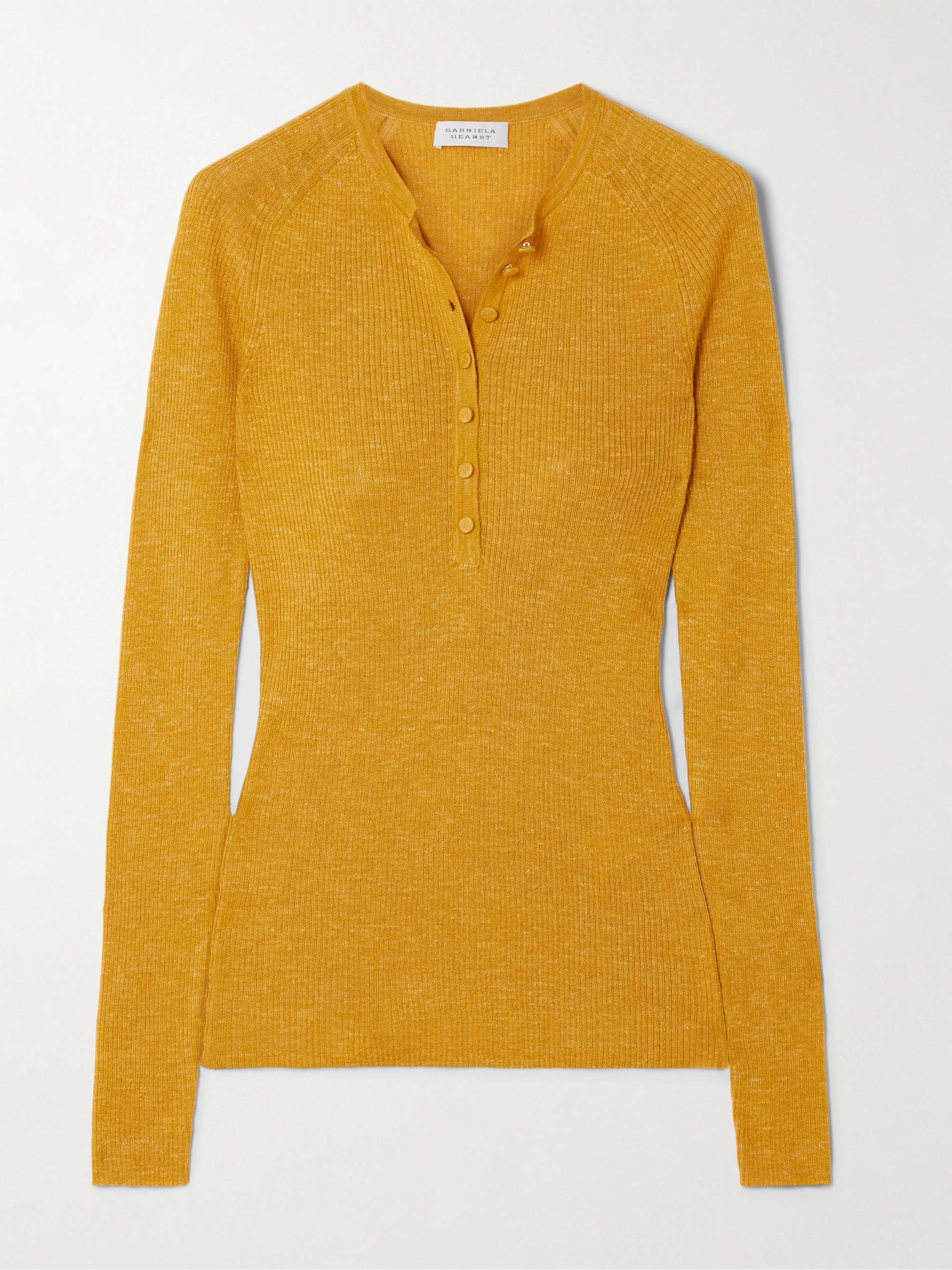 Anges Ribbed Cashmere, Silk and Hemp-Blend Henley Top