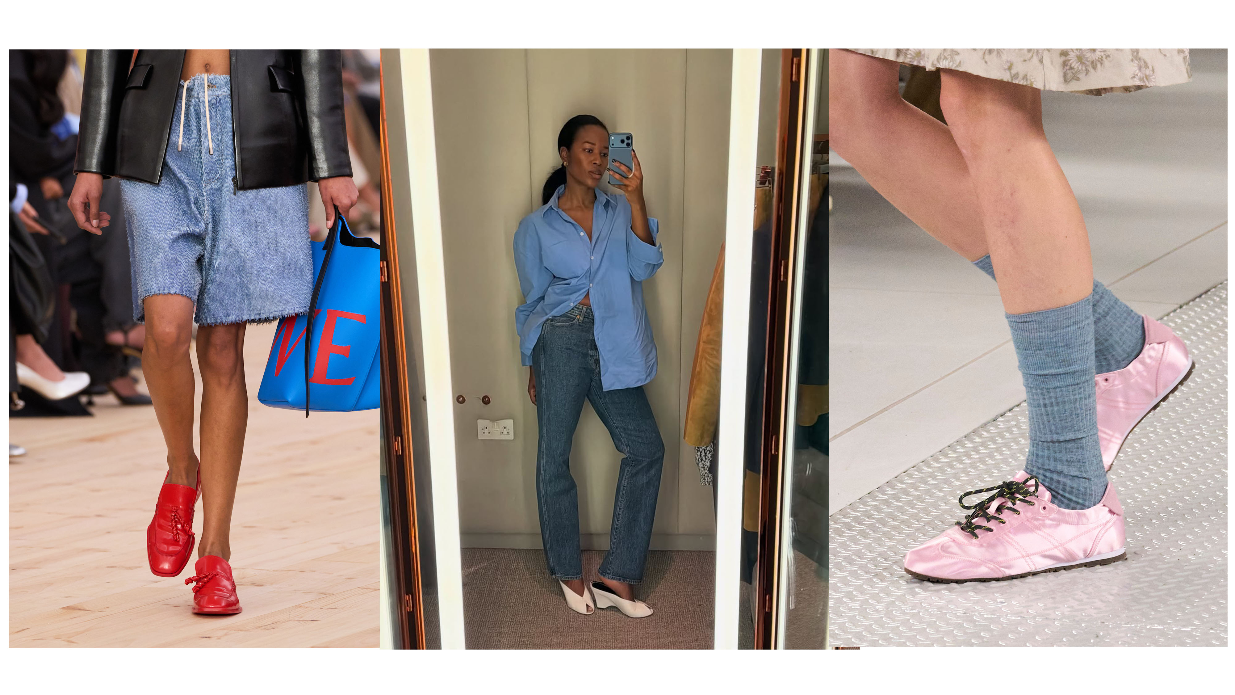 Various shoes in red, white, and pink