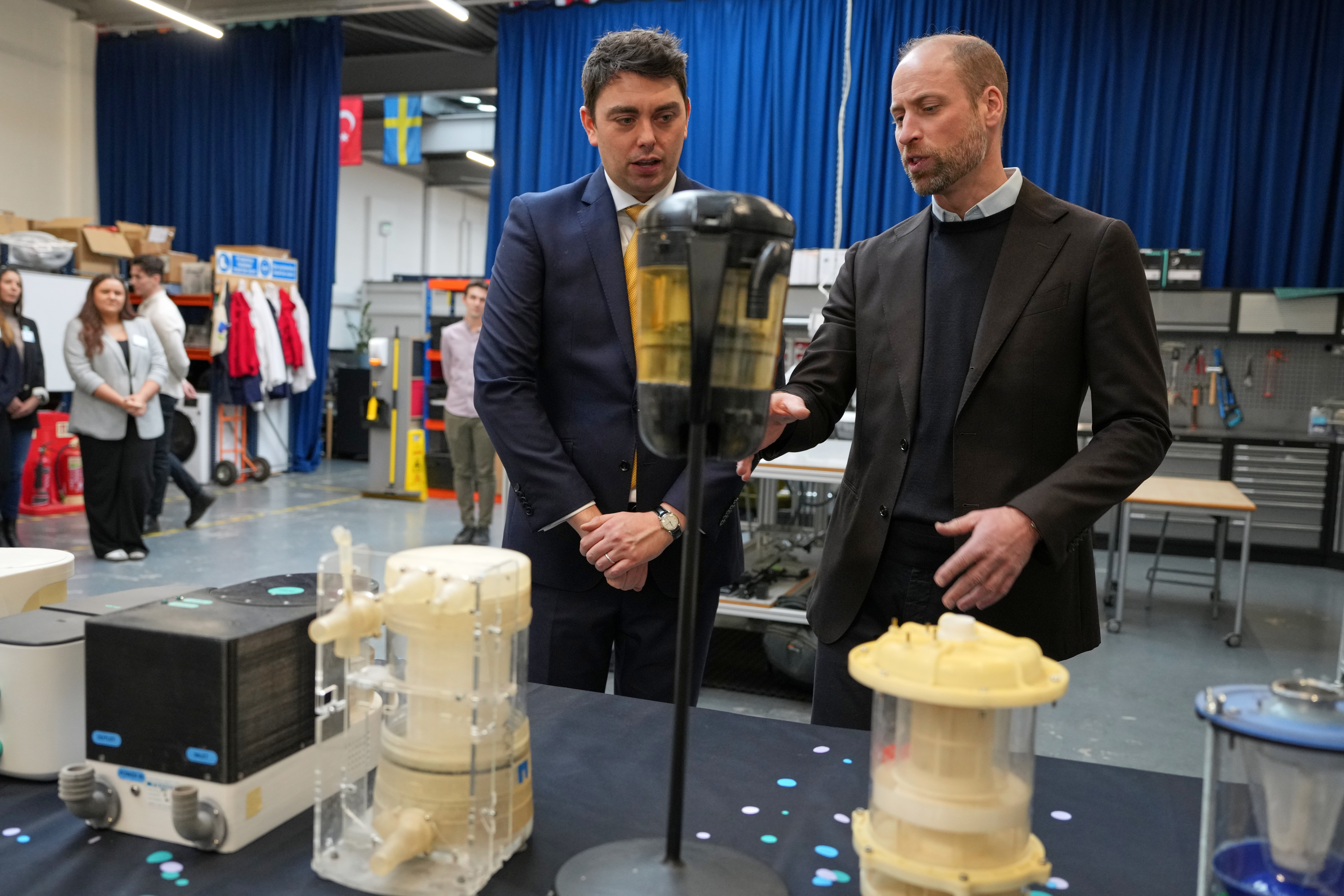 Britain's Prince William talks to Adam Root, CEO, as he visits Matter, a pioneer in sustainable technology and a 2025 Earthshot Prize Finalist in Bristol, England, Thursday, Jan. 22, 2026.