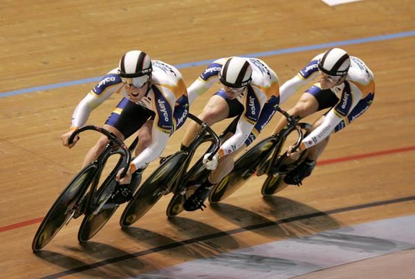 Team Jayco in full flight: Daniel Ellis, Shane Perkins and Scott Sunderland.