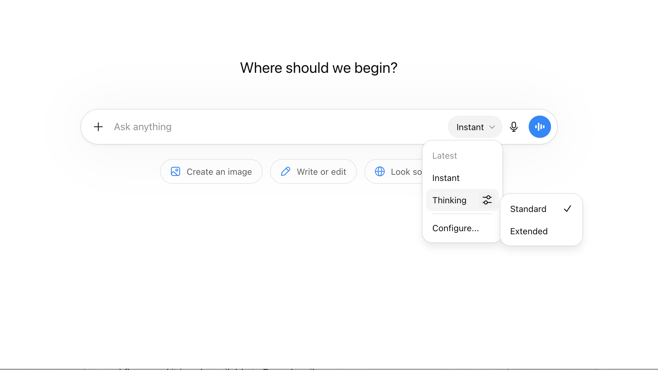 The hidden thinking time menu in ChatGPT.