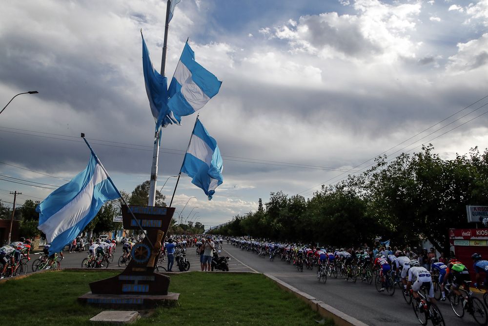 Argentina's flag fly during stage 1 at the Vuelta a San Juan