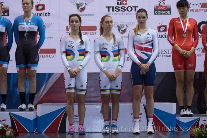 Great Britain's women team pursuit team without Ciara Horne