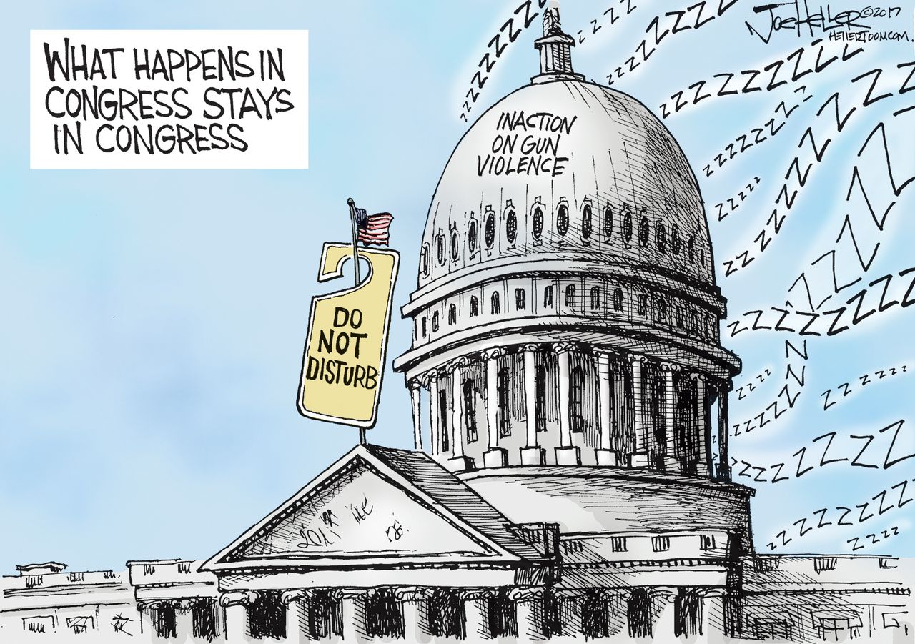 Political cartoon U.S. Las Vegas shooting congress gun control inaction