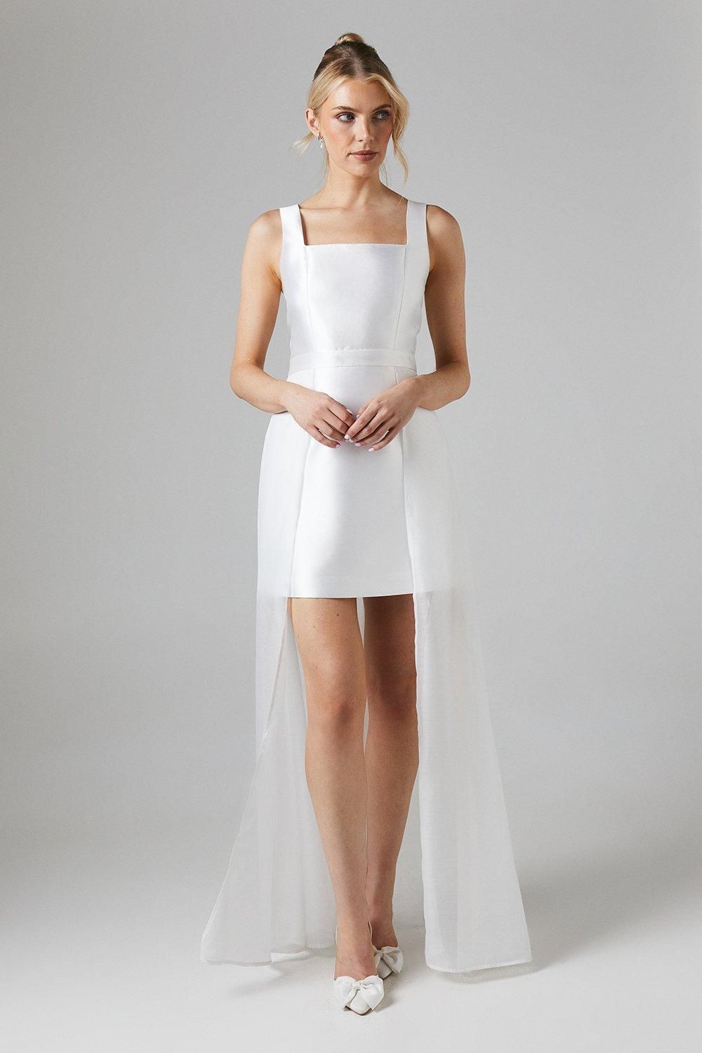 Twill Mini Wedding Dress With Organza Skirt