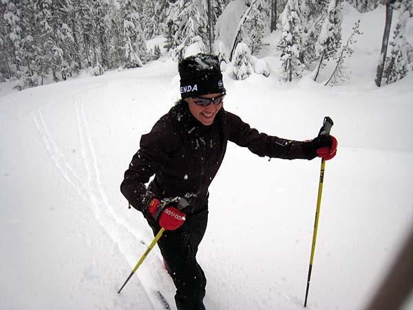 Mary McConneloug goes skiing in Bend, after the racing, of course!