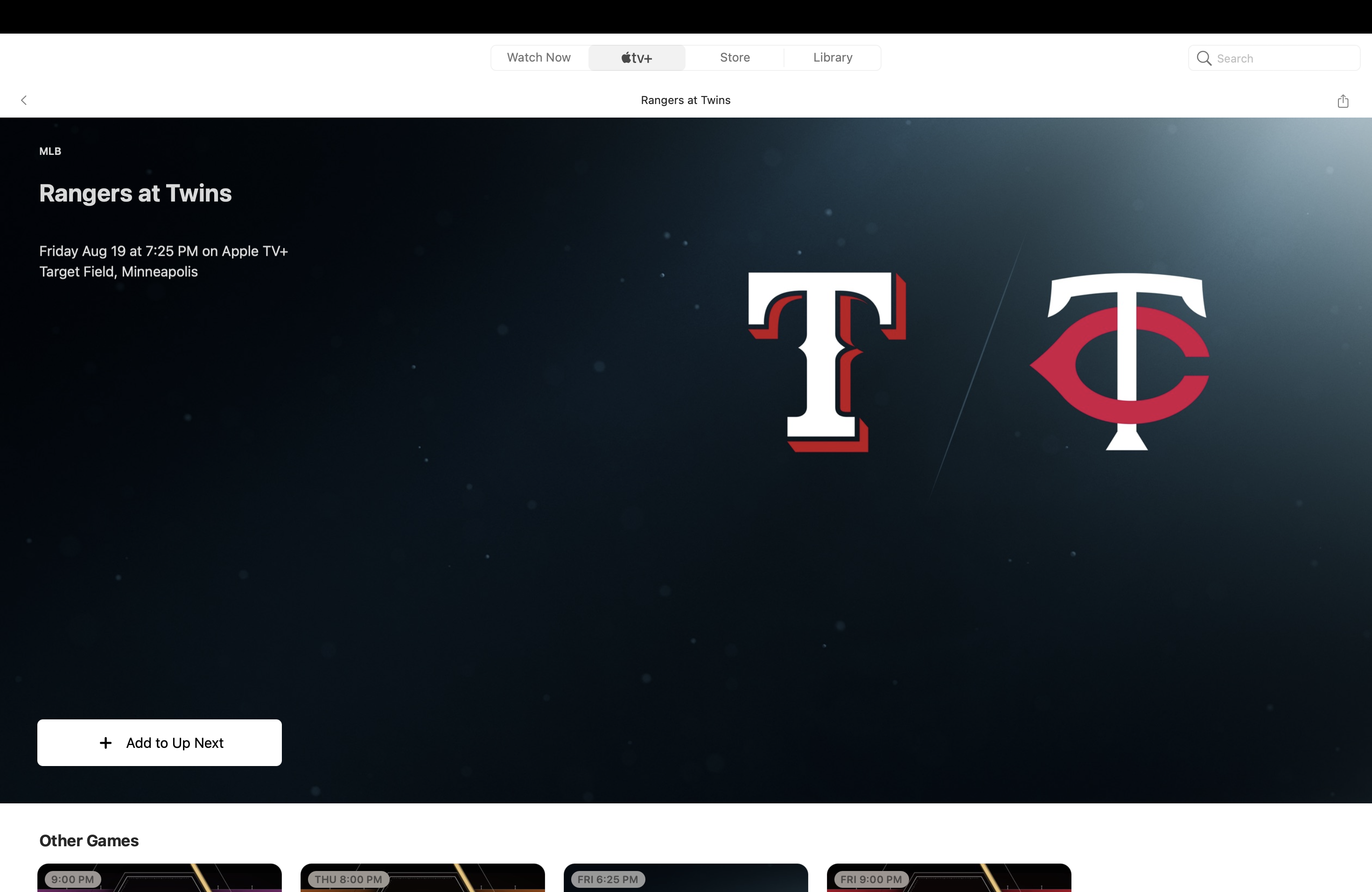 Texas Rangers at Minnesota Twins in the Apple TV app