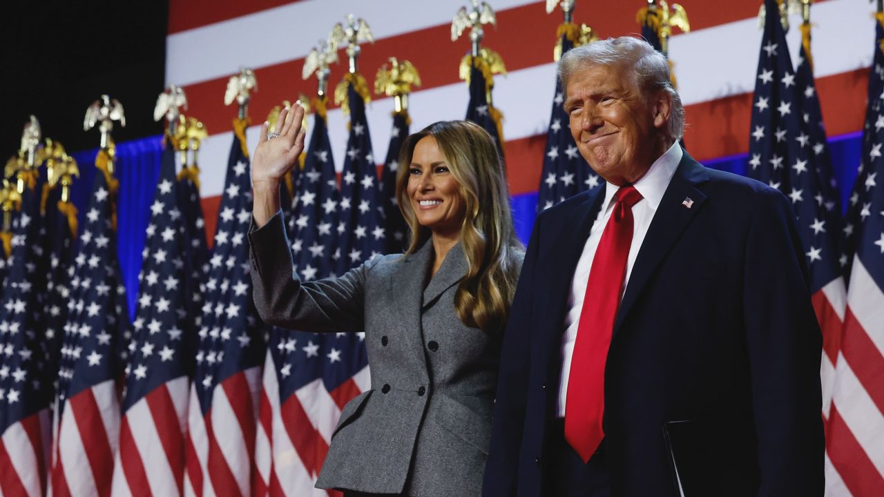 Melania and Donald Trump at an election night event in West Palm Beach, Florida