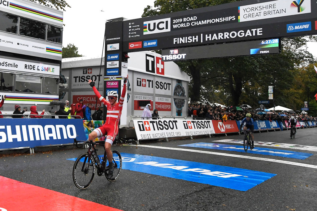 Mads Pedersen wins the 2019 World Championship road race