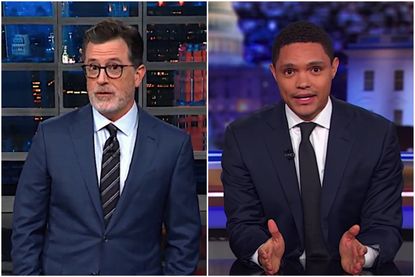 Stephen Colbert and Trevor Noah are skeptical of Trump's hurricane skills