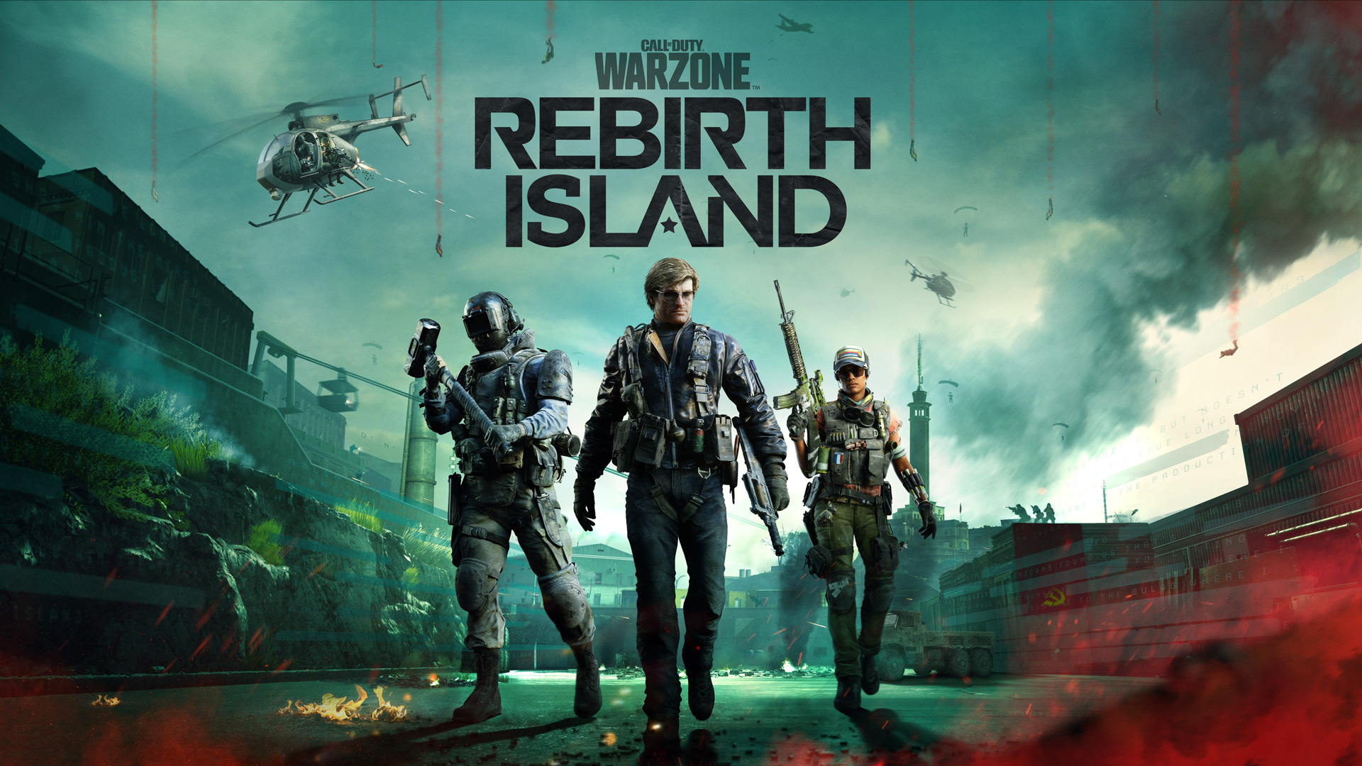 Three characters pose on Warzone Rebirth's island