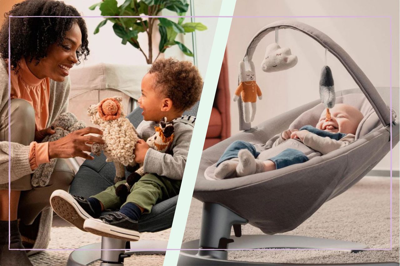 Two images of children of different ages sitting in the Nuna Leaf Grow