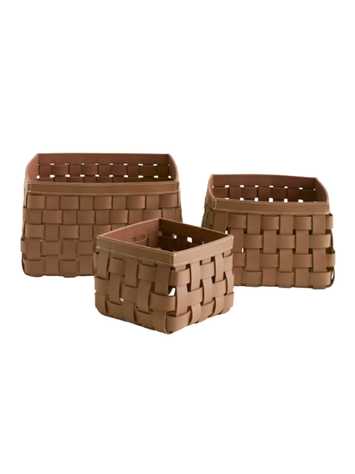 Woven Leather Baskets, Set of 3
