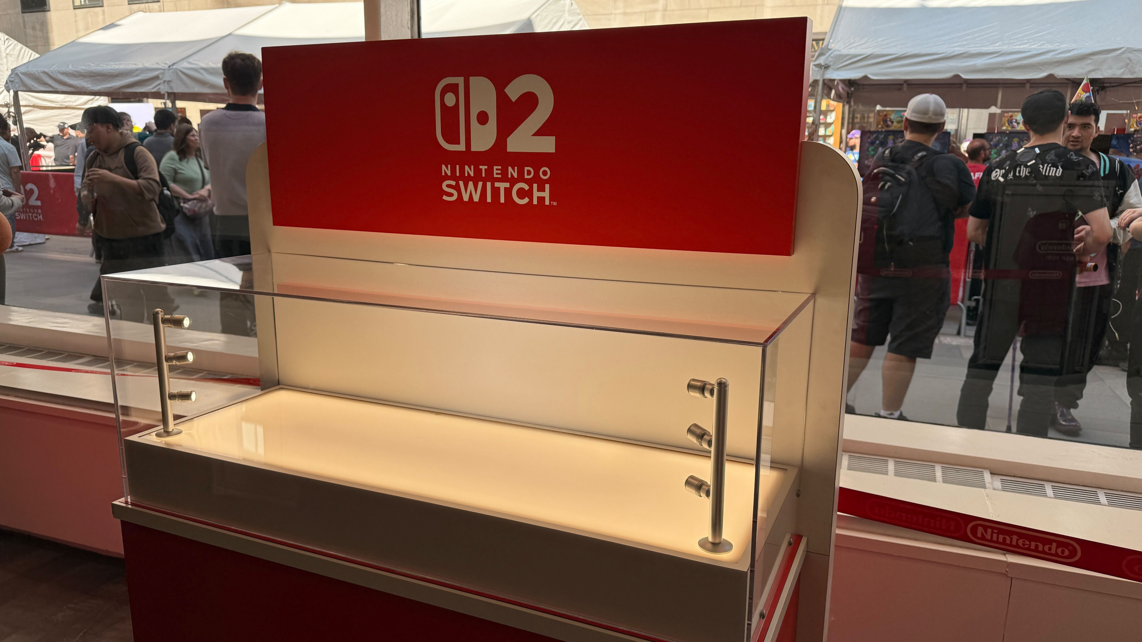 Empty Nintendo Switch 2 display case at the NYC Nintendo Store