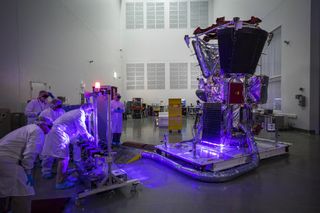 Engineers use purple lasers to test the solar panels on NASA's Parker Solar Probe.