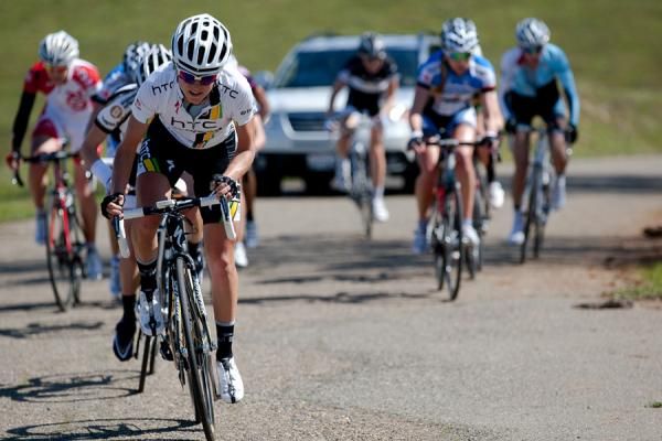 Amanda Miller (HTC-Highroad) jumps to claim KOM points in the MID Road Race.