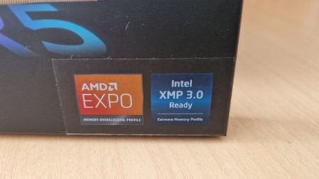 XMP and AMD Expo sticker on a DDR5 RAM box