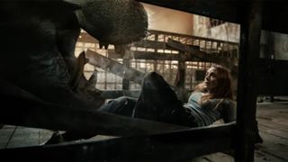 Sistina (Madison Davenport) cowering in front of a killer hippo