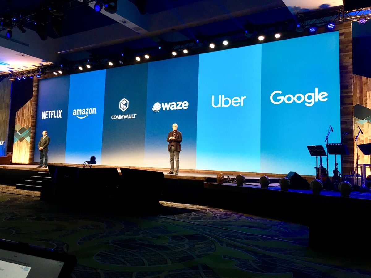 Image from Commvault GO 2018 in which Commvault is put in the same bracket as massive tech giants