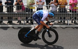 Alex Dowsett rides the new Black Inc Zero TT wheel during stage two of the 2022 Giro d'Italia