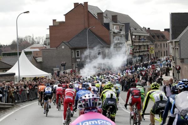 Flares provided an extra hazard for the peloton to avoid