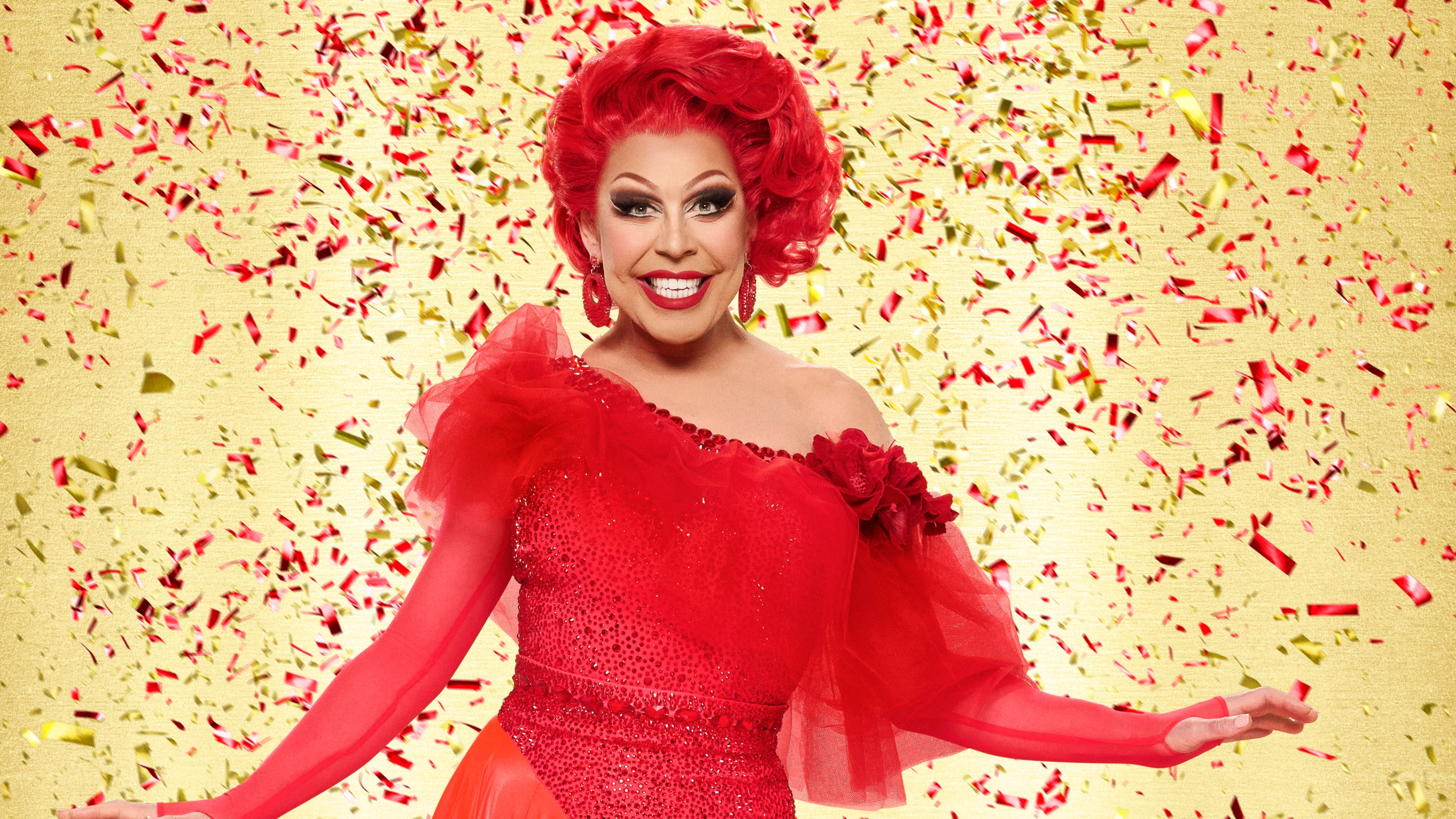 Strictly Come Dancing 2025 - La Voix in a red sequinned dress with confetti falling around her.