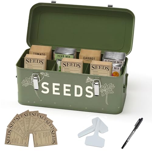 Orionstar Metal Seed Storage Organizer, 4 Compartments, Vintage Dark Green