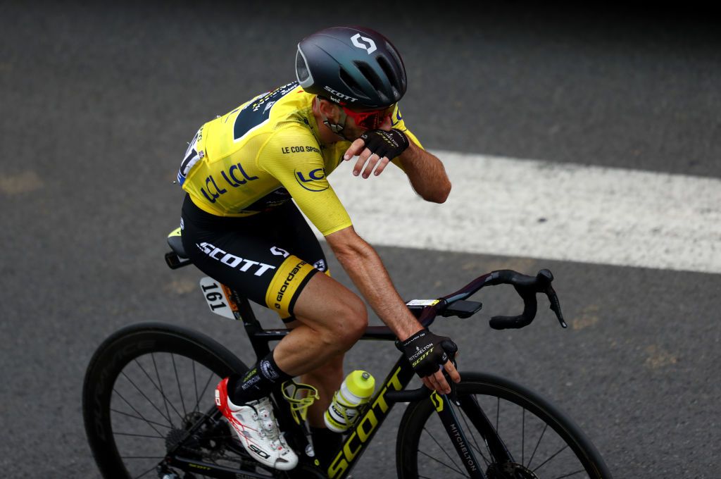 LARUNS FRANCE SEPTEMBER 06 Arrival Adam Yates of The United Kingdom and Team Mitchelton Scott Yellow Leader Jersey Disappointment during the 107th Tour de France 2020 Stage 9 a 153km stage from Pau to Laruns 495m TDF2020 LeTour on September 06 2020 in Laruns France Photo by Michael SteeleGetty Images