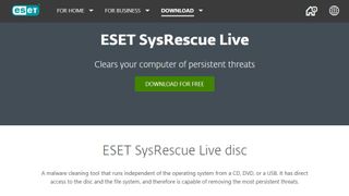 ESET SysRescue Live website screenshot
