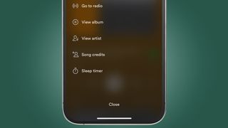 A phone screen on a green background showing the Spotify app