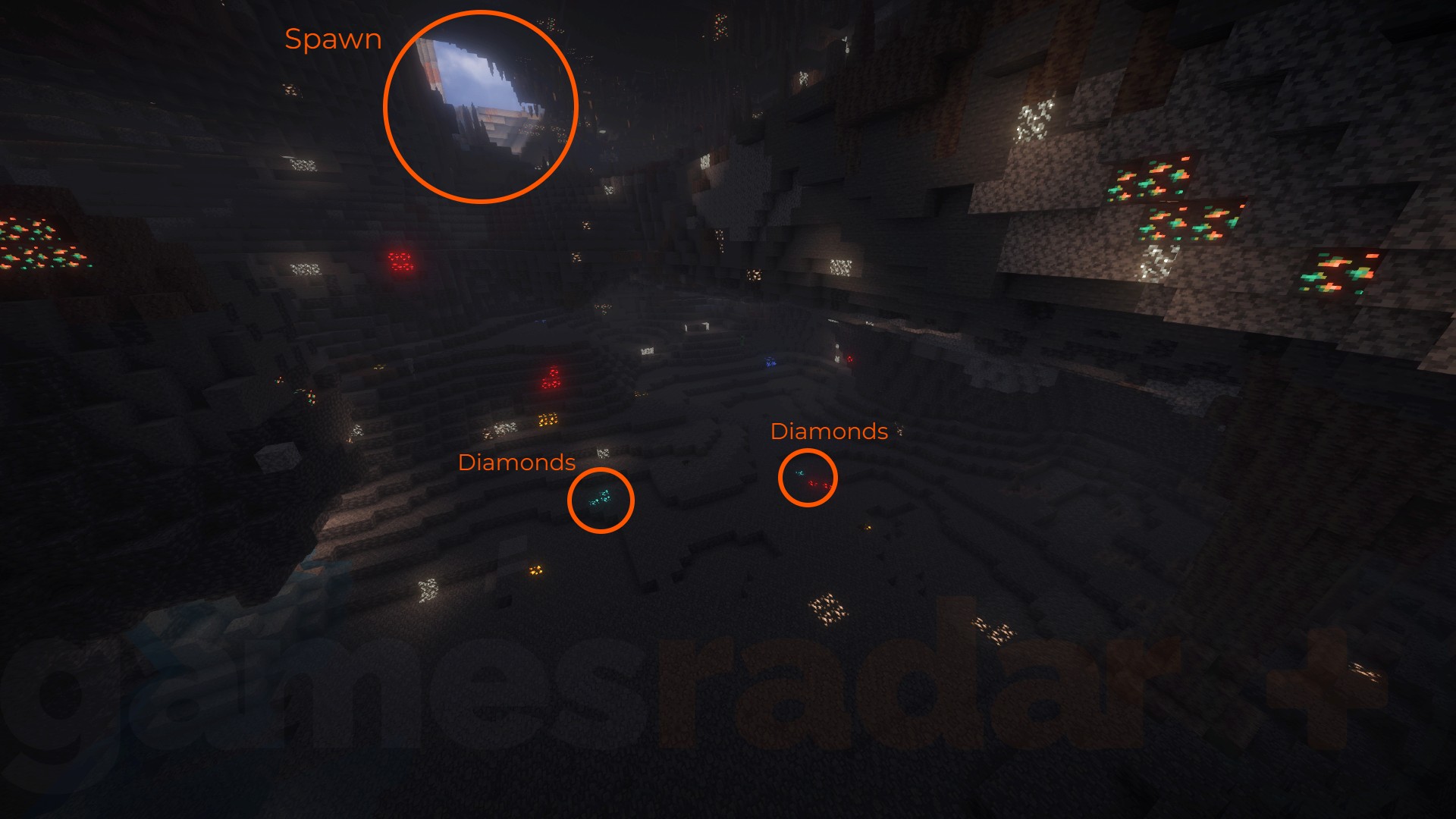 The inside of a cave full of resources and easy diamonds in one of the best Minecraft seeds.