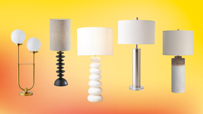 a group of table lamps on a colorful background
