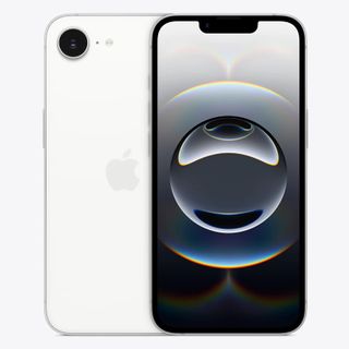 iPhone 16e in white front and back