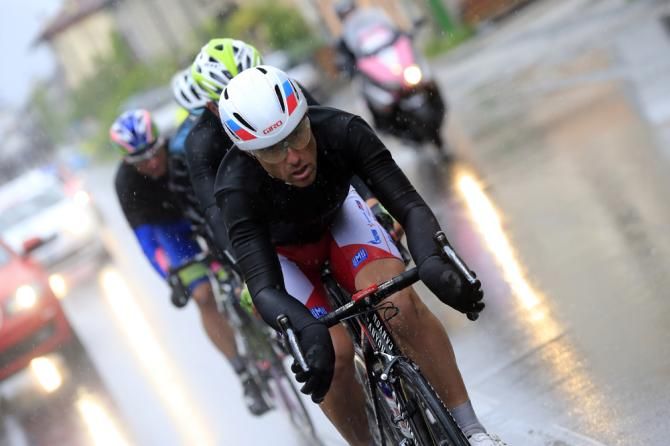 Luca Paolini (Katusha) drives the break towards the Jafferau