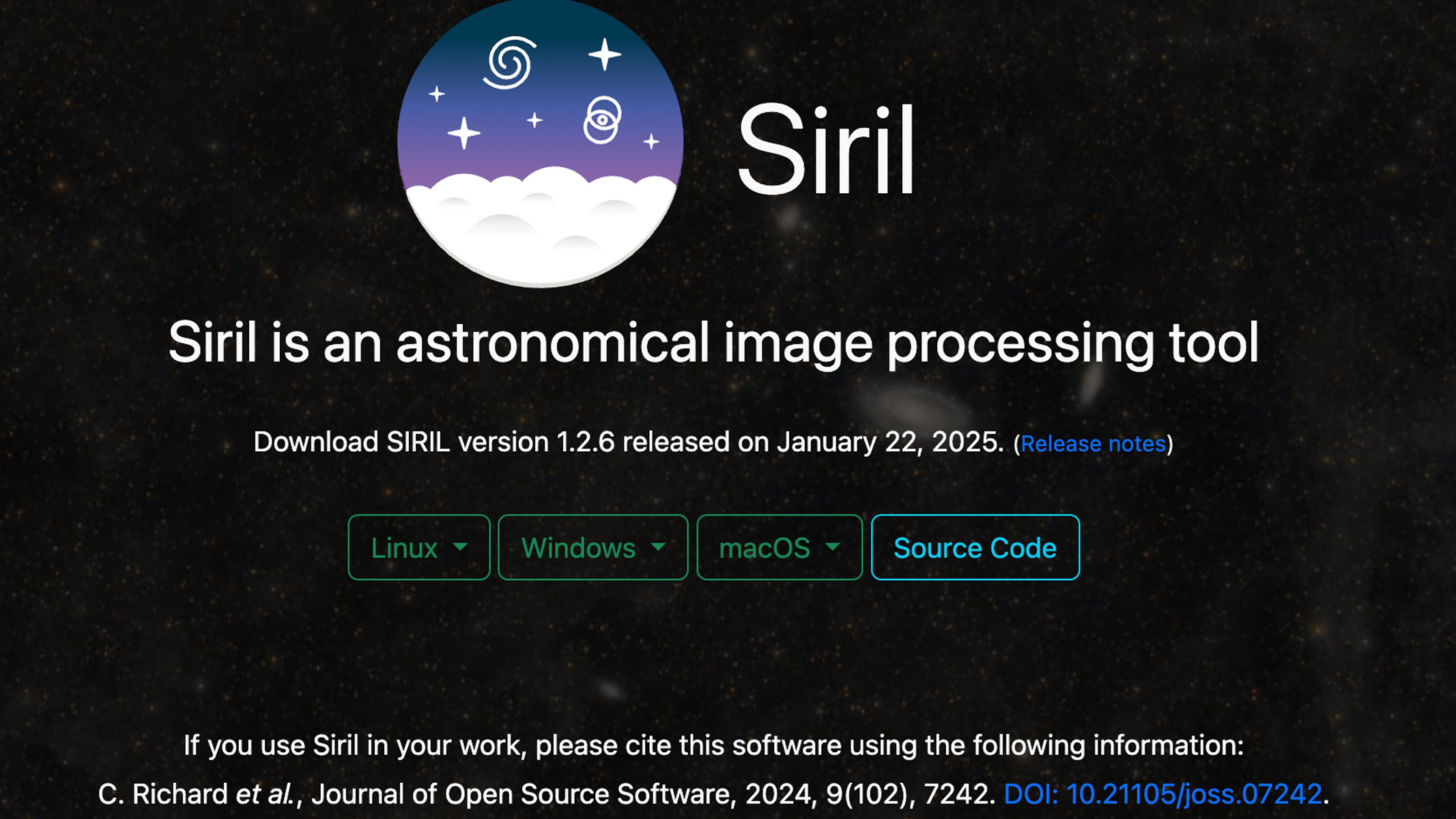 A screenshot of the Siril homepage.