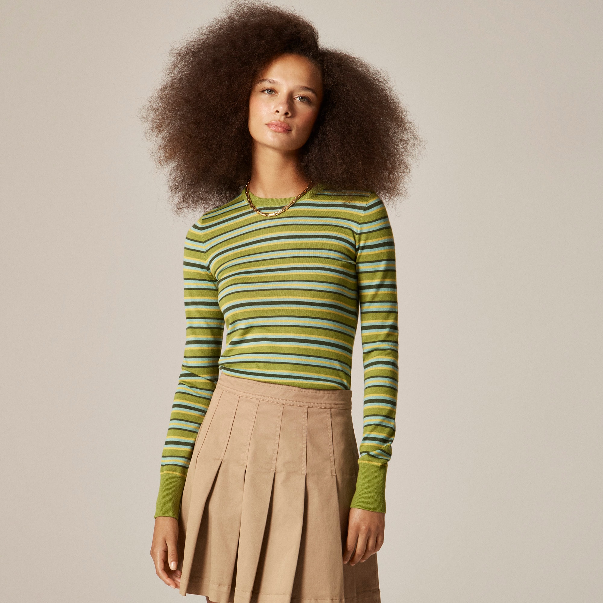 Carolyn Fitted Crewneck Sweater in Striped Merino Wool