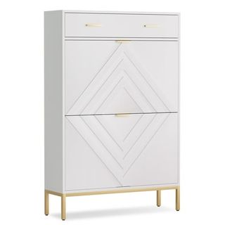 Marnur Shoe Cabinet With 2 Flip Drawers & 1 Top Drawers for Entryway, Freestanding Narrow Shoes Storage Rack, White