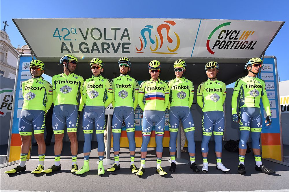 The Tinkoff riders on the stage