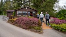 Golfers walking into the halfway hut at Gleneagles