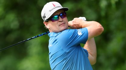 Zach Johnson takes a shot during the 2022 Travelers Championship