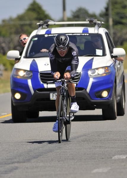 Mike Northey of Pure Black Racing receives plenty of encouragement from the team car