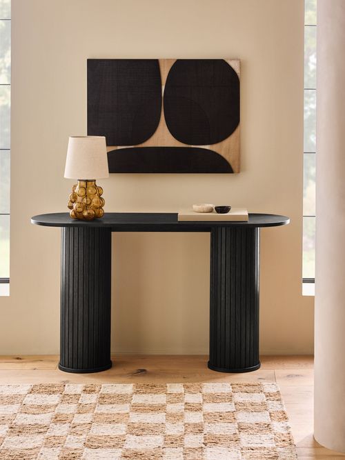 Black Hyde Oak Veneer Tambour Console Table