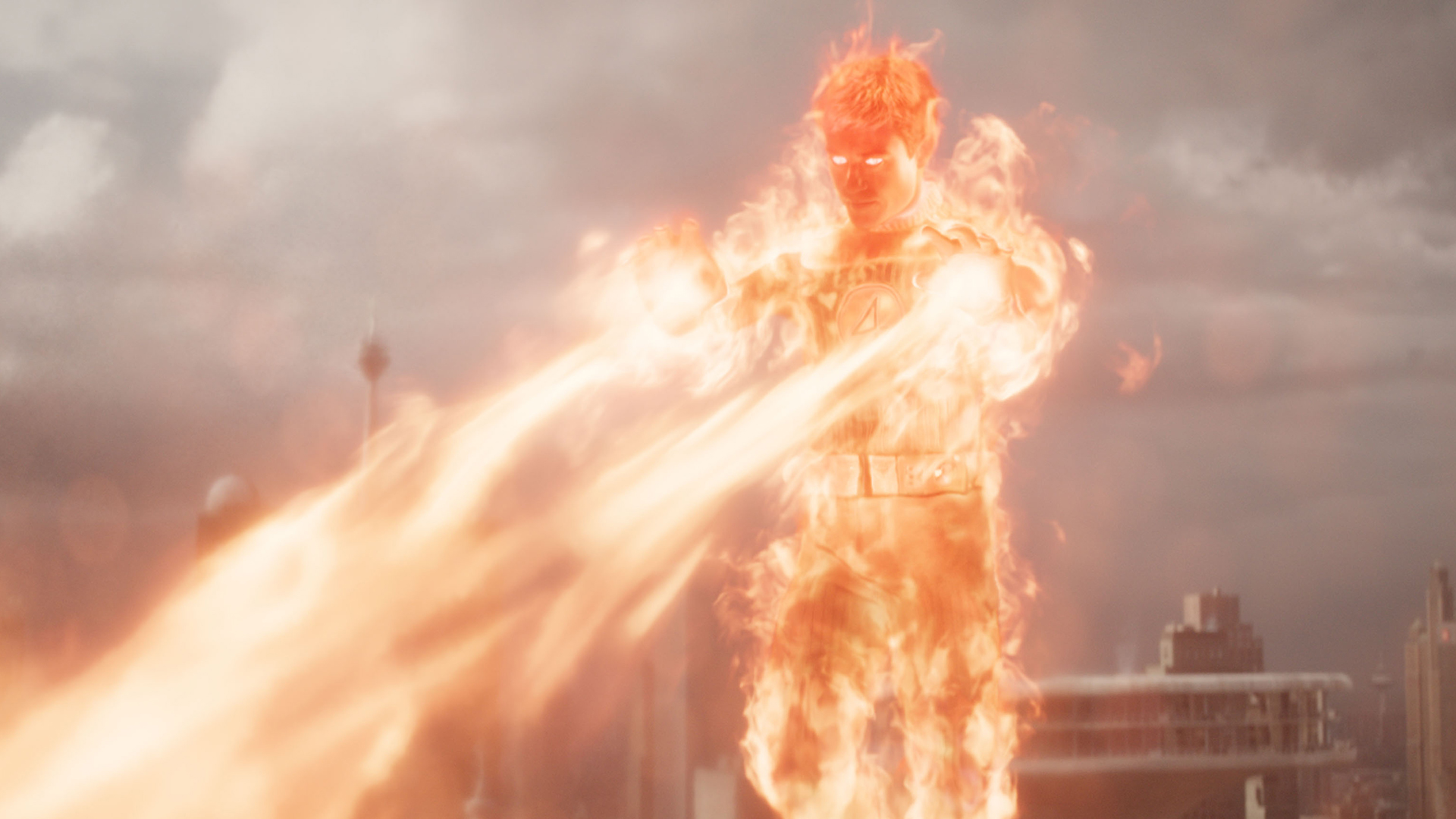 Johnny Storm using his Human Torch powers in The Fantastic Four: First Steps