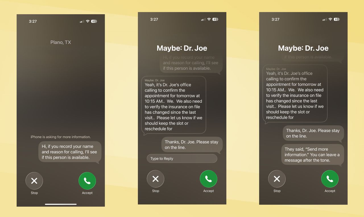 Galaxy S26 vs iPhone 17 Call Screen screenshots.