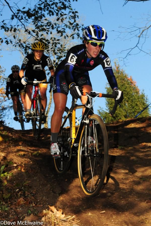 Arley Kemmerer (Charm City Cycling) leading Crystal Anthony down the descent